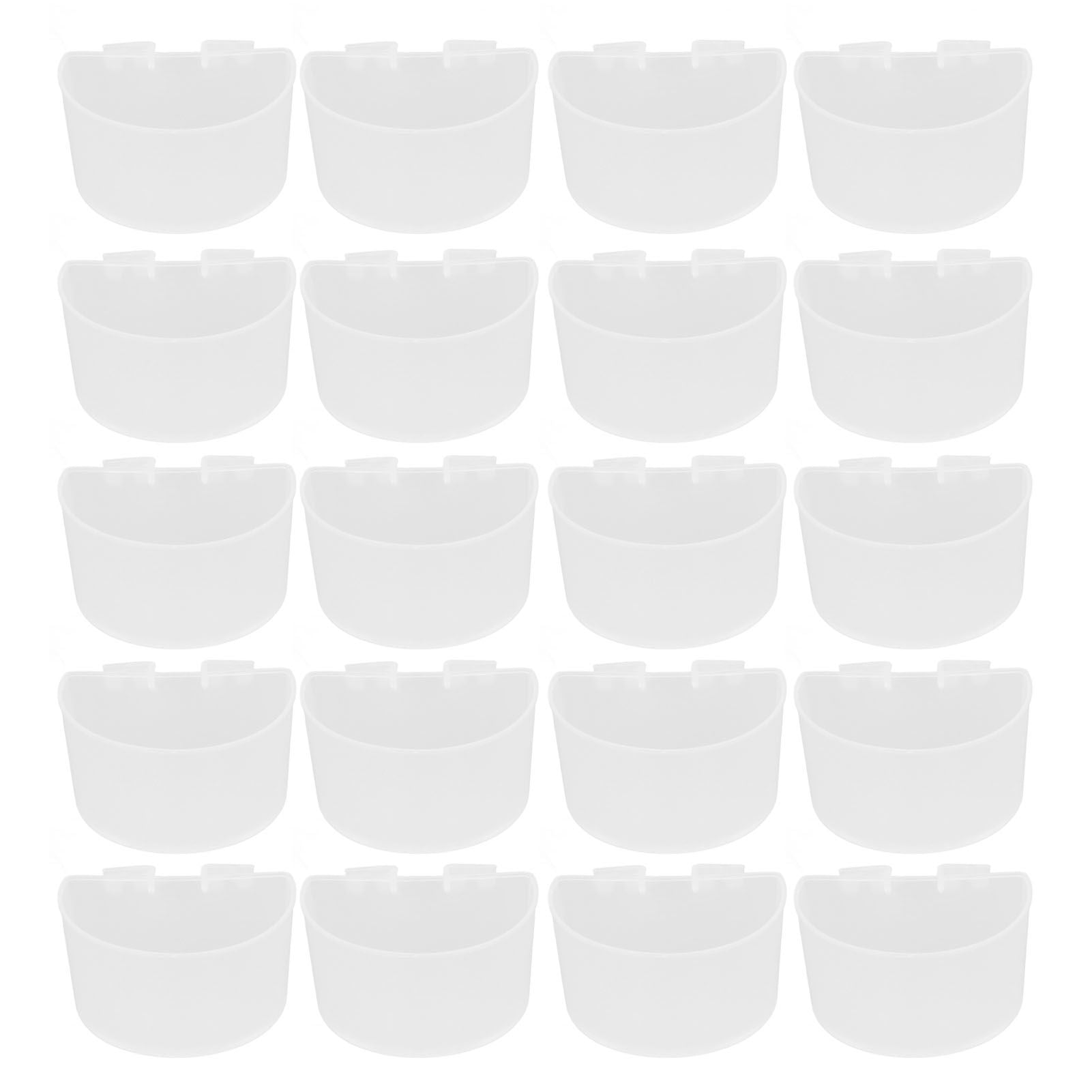 20Pcs Bird Food Bowl Plastic Parrot Water Feeding Cup Birdcage Feeder Trough Set Kit White 9s6cm / 3.54x2.36in