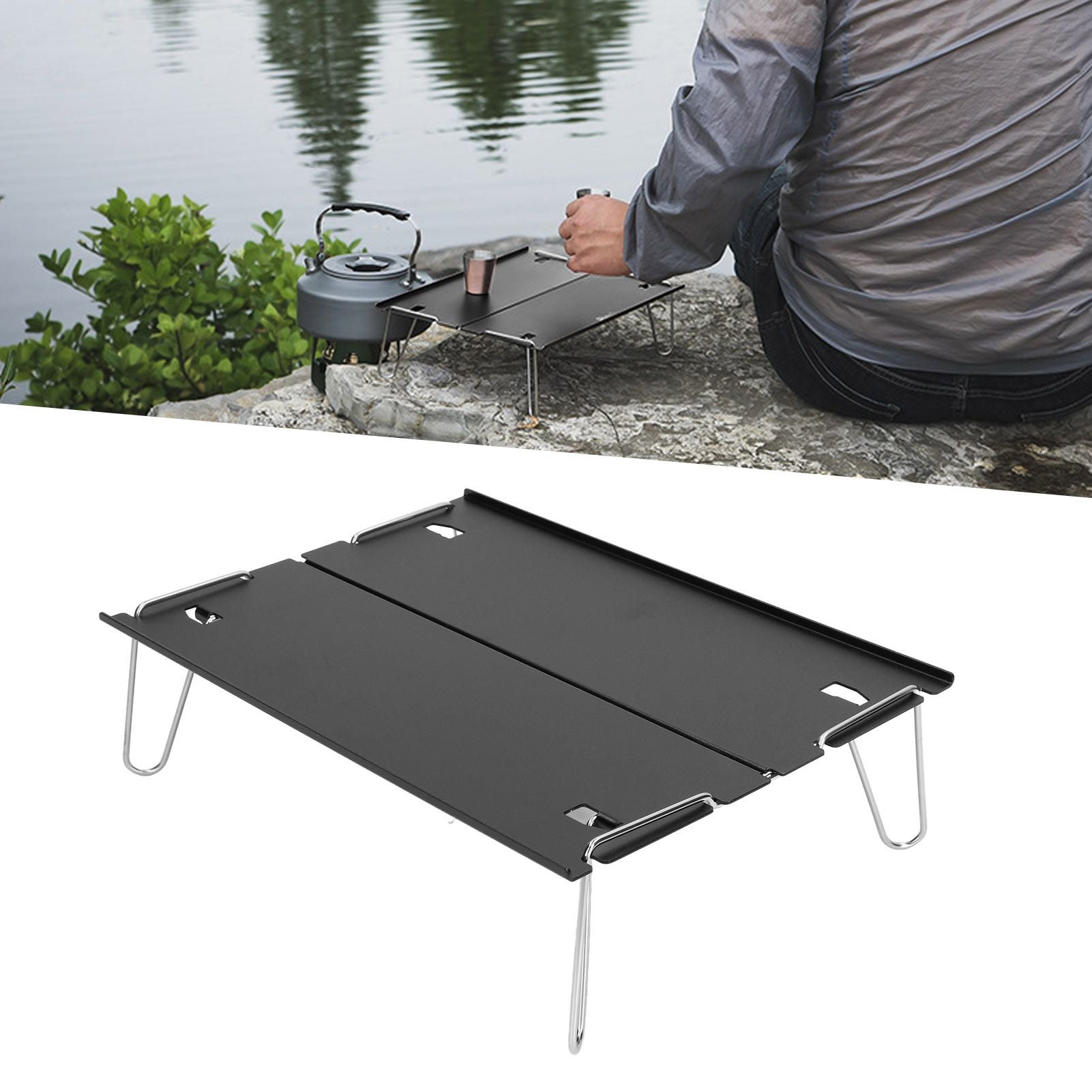 Folding Camping Table Outdoor Portable Aluminum Alloy Ultra Light Mini Folding Table Multifunction Camping Table Black