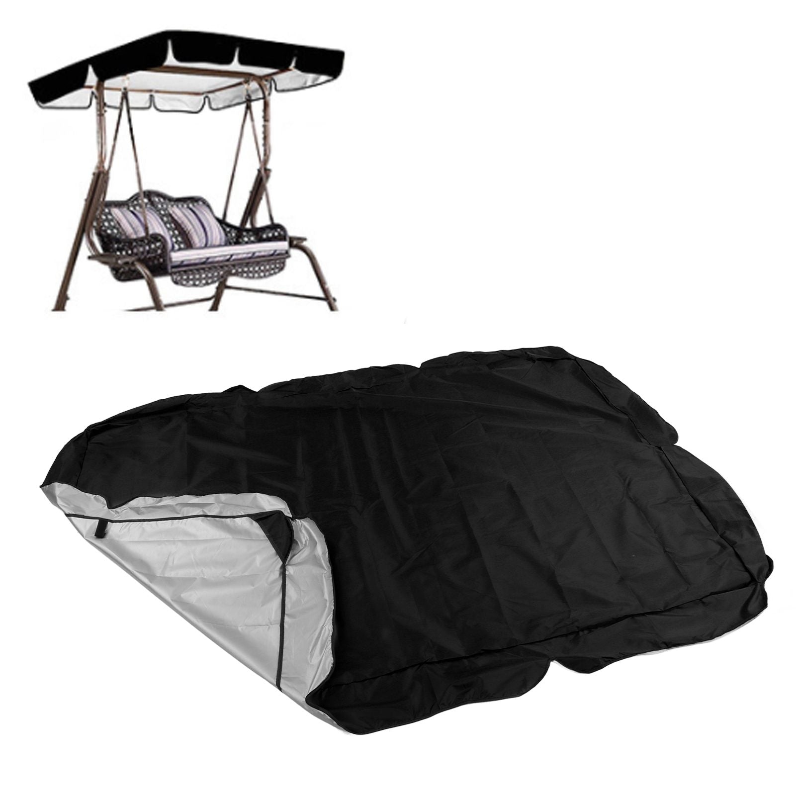 Outdoor Swing Canopy Silver Coated Oxford Cloth Waterproof Swing Chair Top Cover for Garden Sun Shade Accessory Black