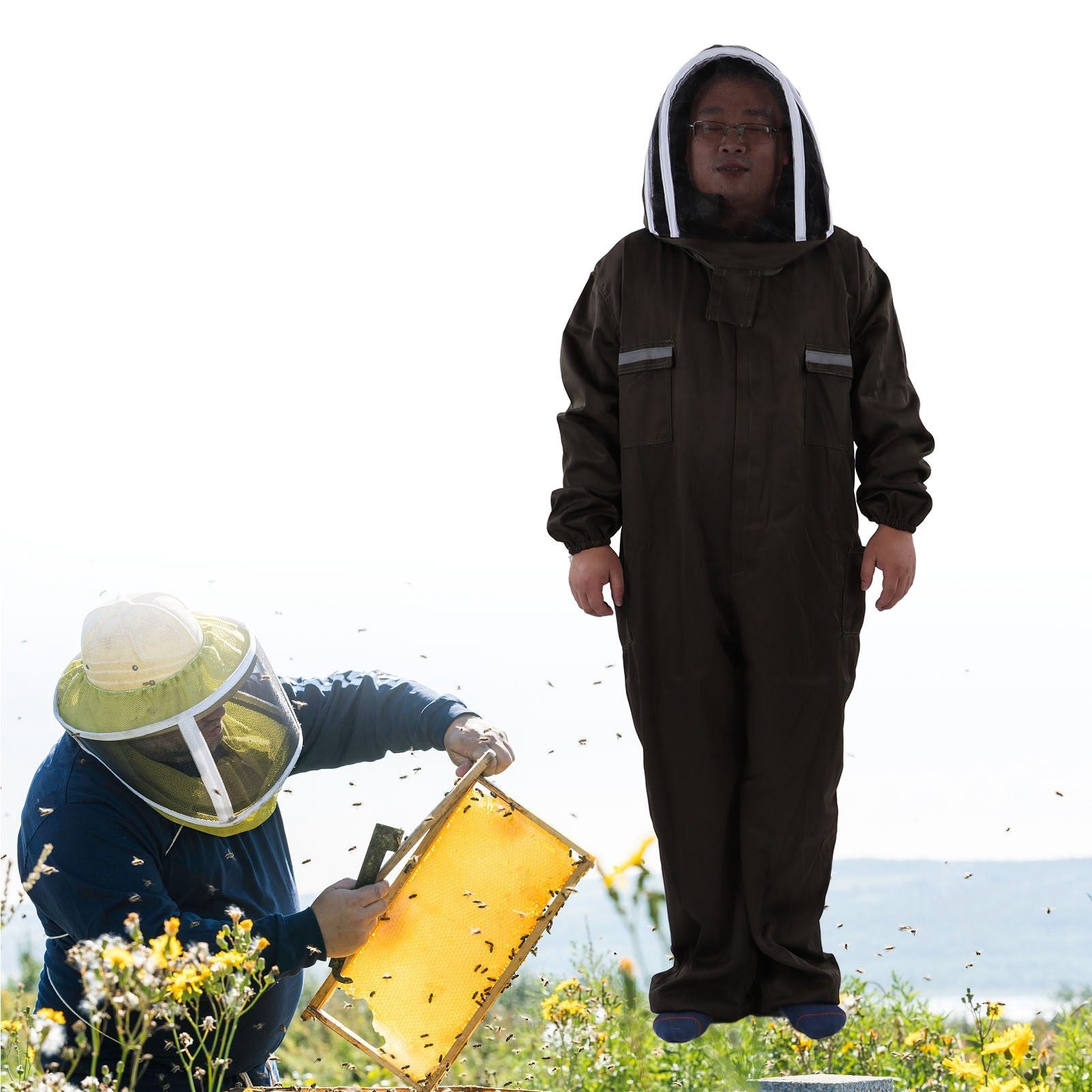 All in One Green Beekeeping Suit Ventilated Breathable Polyester Full Body Protective Beekeeper Clothes