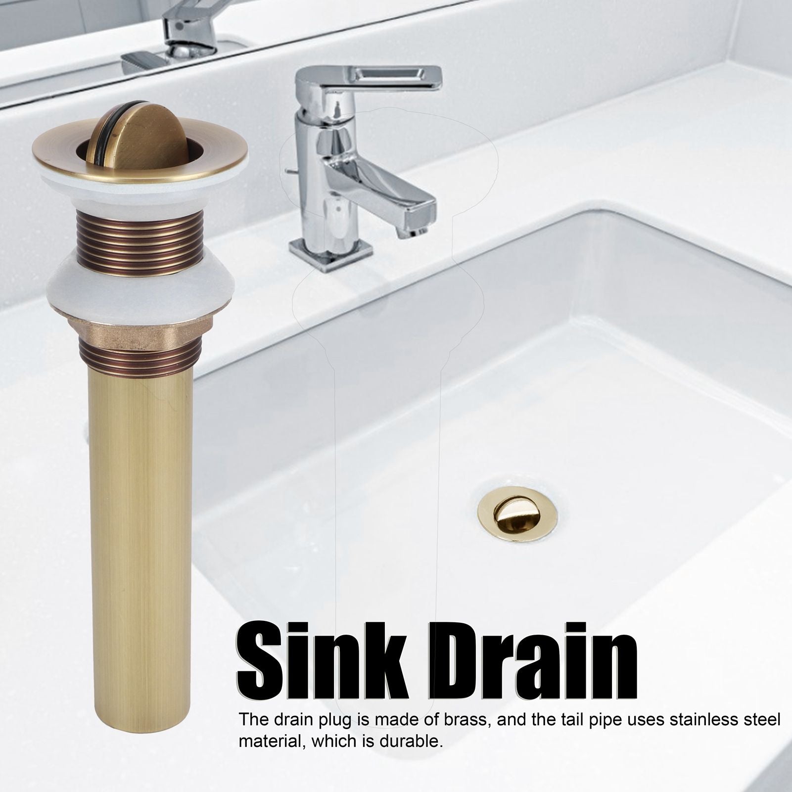 Sink Drain NonOverflow AntiClog Bathroom Wash Basin Drainer Stopper Accessory Antique(Flap without Hole )