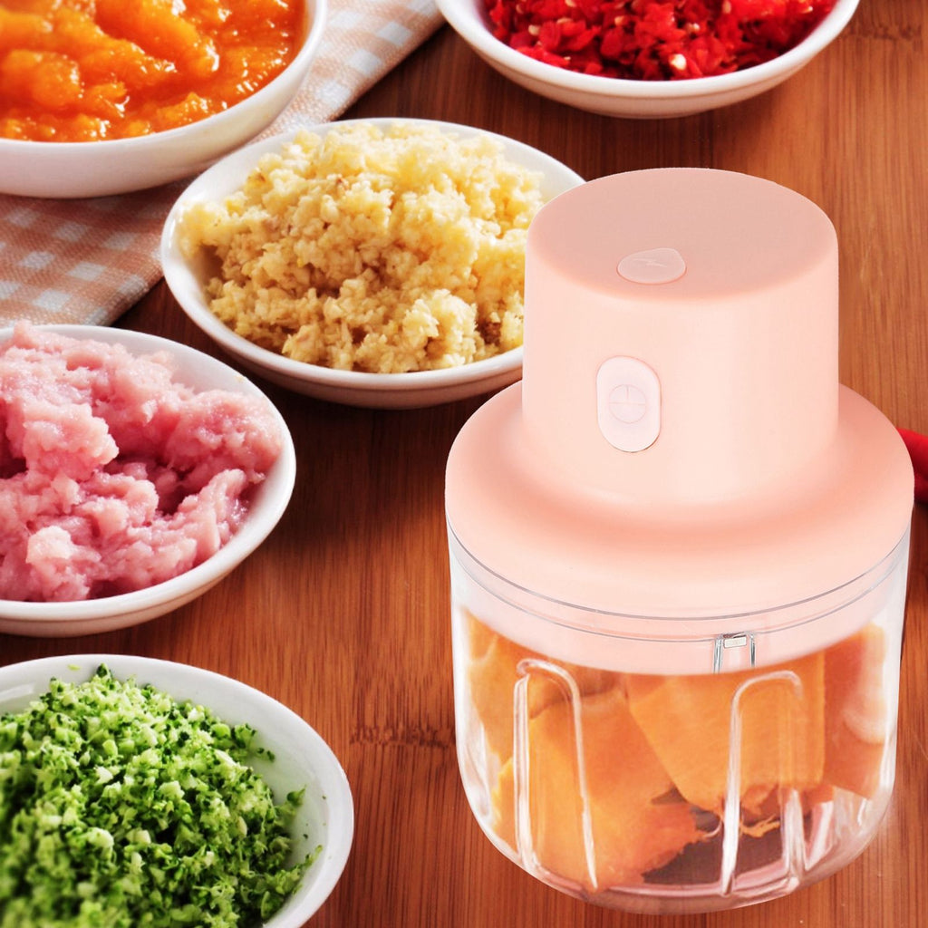250ml Pink Electric Meat Grinder Food Chopper Mini Kitchen Shredder USB Charging