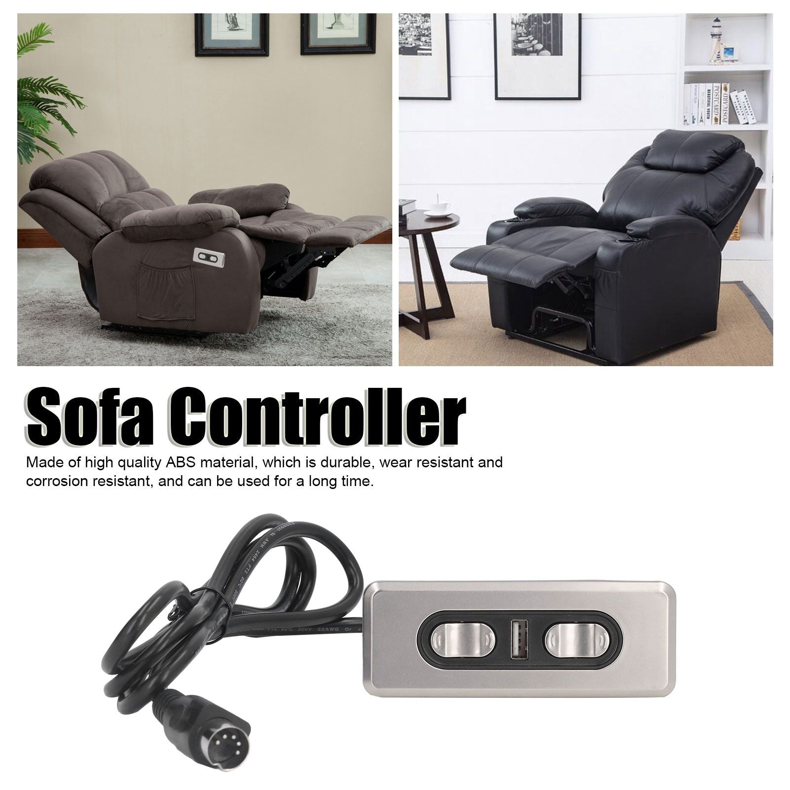 Dual Motor 12V/29V Electric Sofa Controller Recliner Lift Controller with USB Charging Port 5P Lift Chair Control Switch