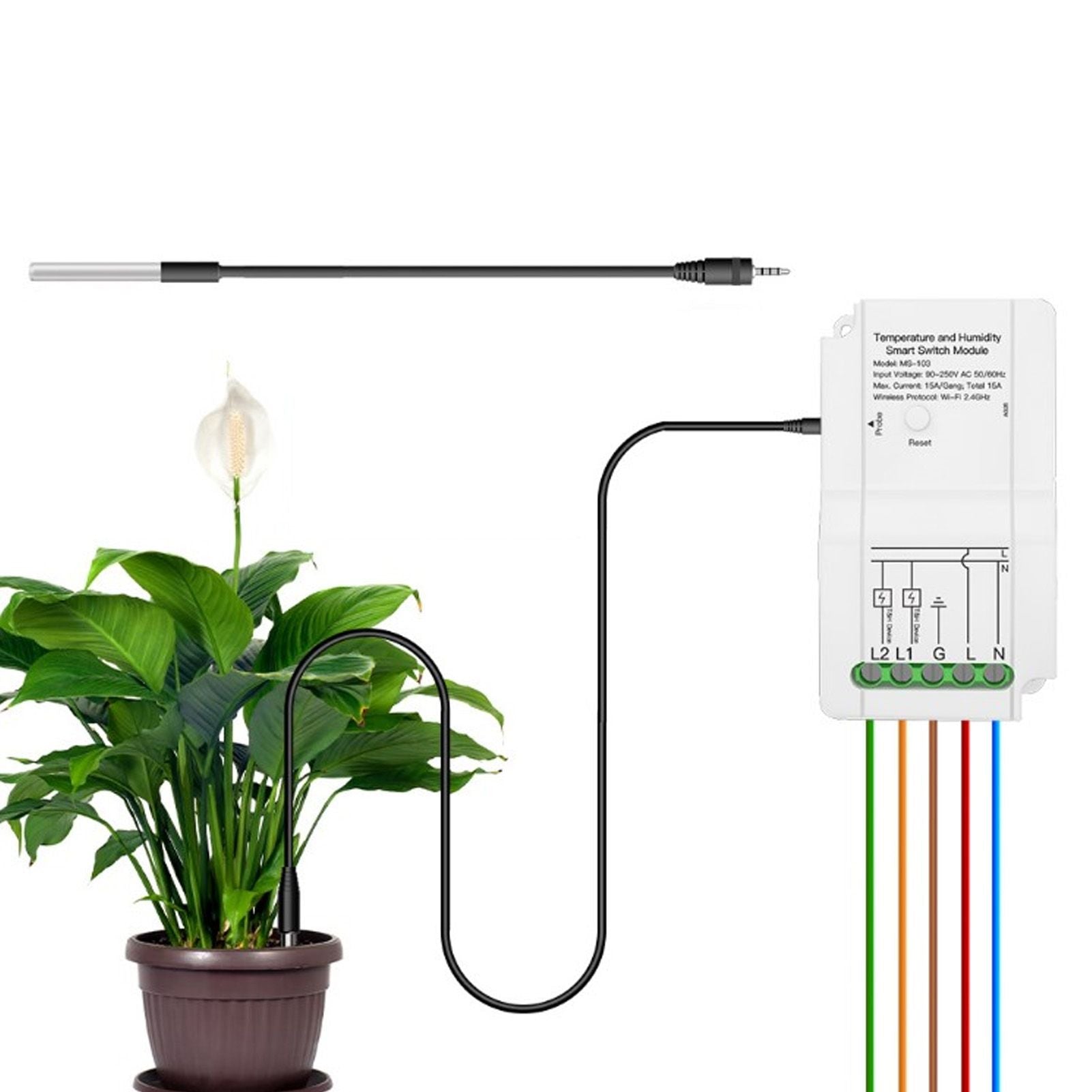WiFi Temperature Humidity Switch Module Dual Relay Output with Temperature Probe 90‑250V for TUYA Smart App