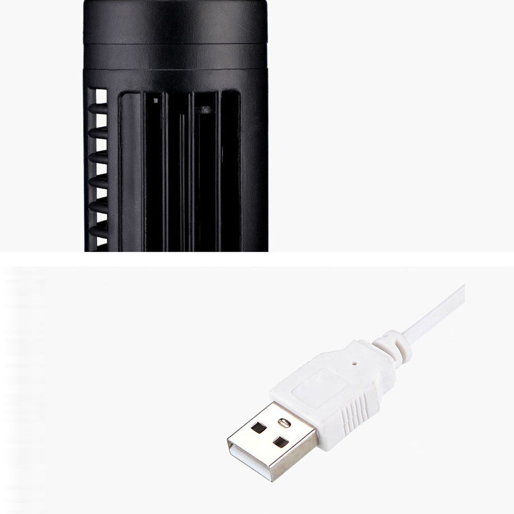 Mini USB Bladeless Tower Fan 2 Wind Speeds and Modes Standing Fan for Bedroom Living Room Home Office Black