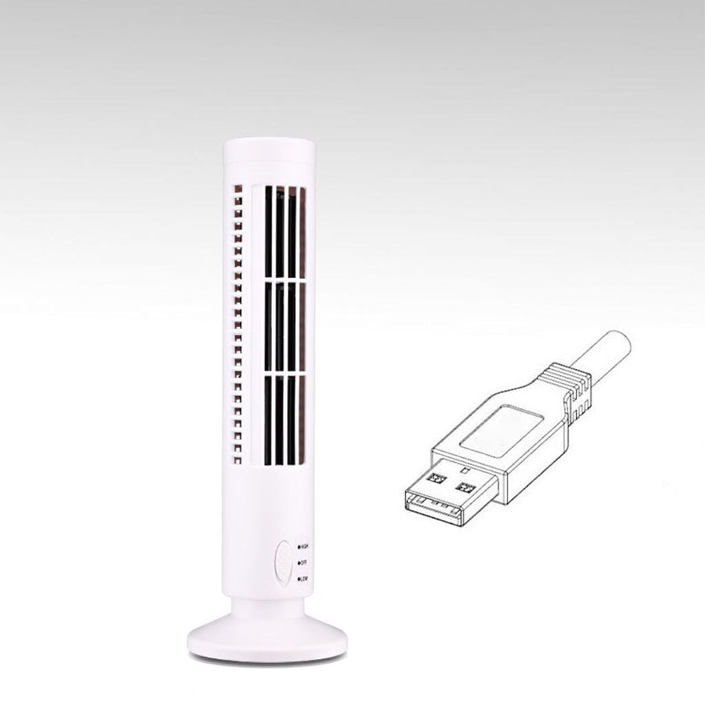 Mini USB Bladeless Tower Fan 2 Wind Speeds and Modes Standing Fan for Bedroom Living Room Home Office White