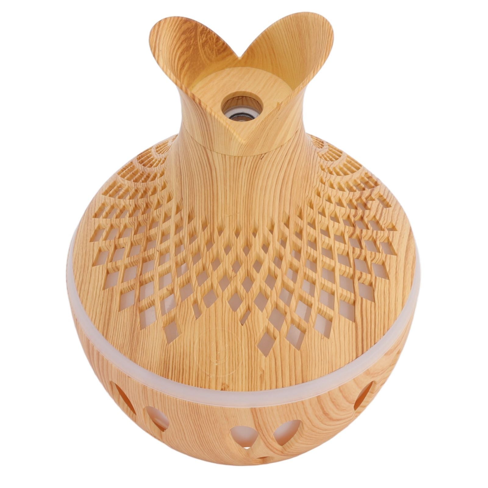 300ml Wood Grain Humidifier USB Powered Aroma Diffuser Humidifier with Ambient Night Light 2 Petal Hollow Shape