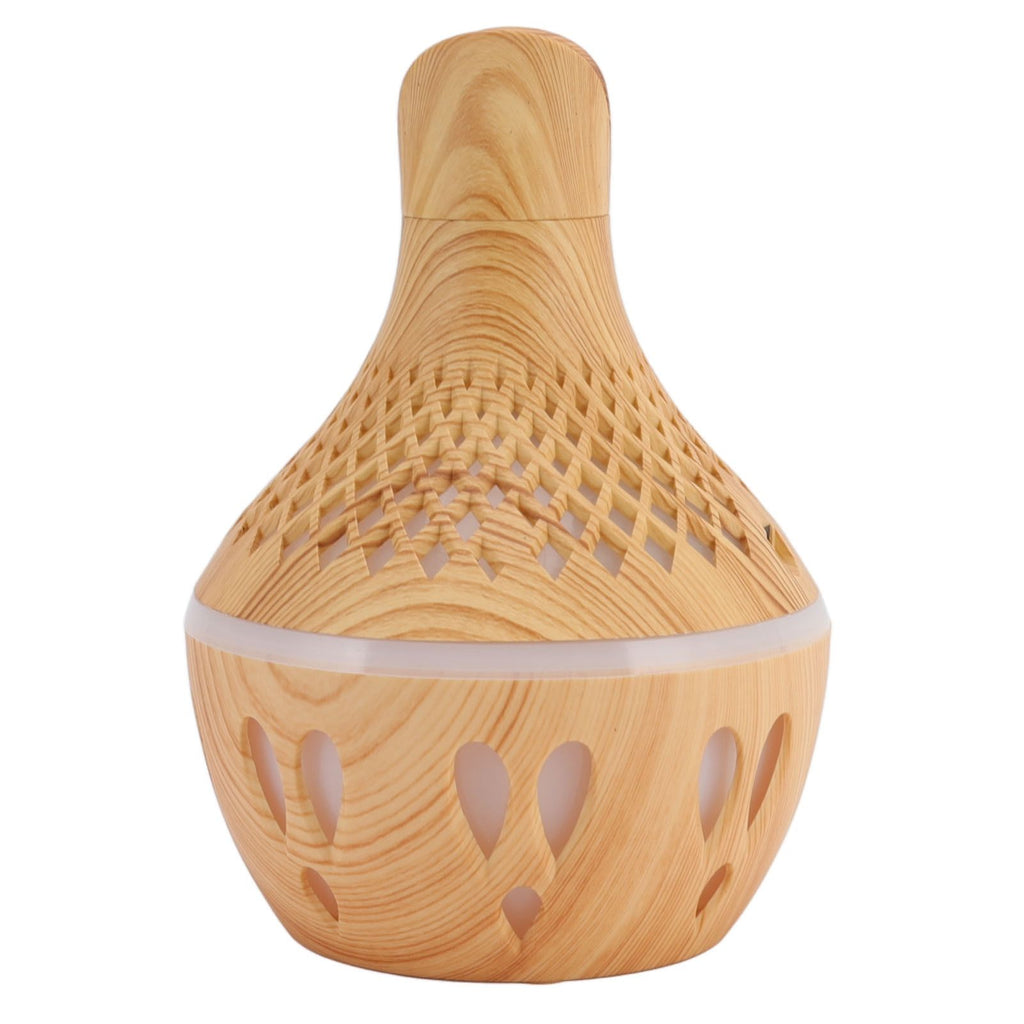 300ml Wood Grain Humidifier USB Powered Aroma Diffuser Humidifier with Ambient Night Light 2 Petal Hollow Shape