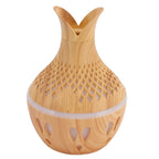 300ml Wood Grain Humidifier USB Powered Aroma Diffuser Humidifier with Ambient Night Light 2 Petal Hollow Shape
