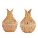 300ml Wood Grain Humidifier USB Powered Aroma Diffuser Humidifier with Ambient Night Light 2 Petal Hollow Shape