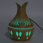 300ml Wood Grain Humidifier USB Powered Aroma Diffuser Humidifier with Ambient Night Light 2 Petal Hollow Shape