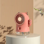 Misting Desk Fan Fortune Cat Shape Multifunction Nano Spray 3 Speeds Small Cooling Misting Fan for Home Office Travel Pink