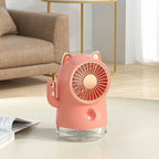 Misting Desk Fan Fortune Cat Shape Multifunction Nano Spray 3 Speeds Small Cooling Misting Fan for Home Office Travel Pink
