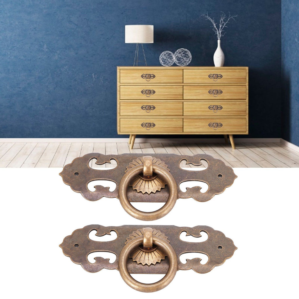 2 Sets 90mm Drawer Horizontal Handle Copper Antique Hollow Cabinet Handle Pull Furniture Parts