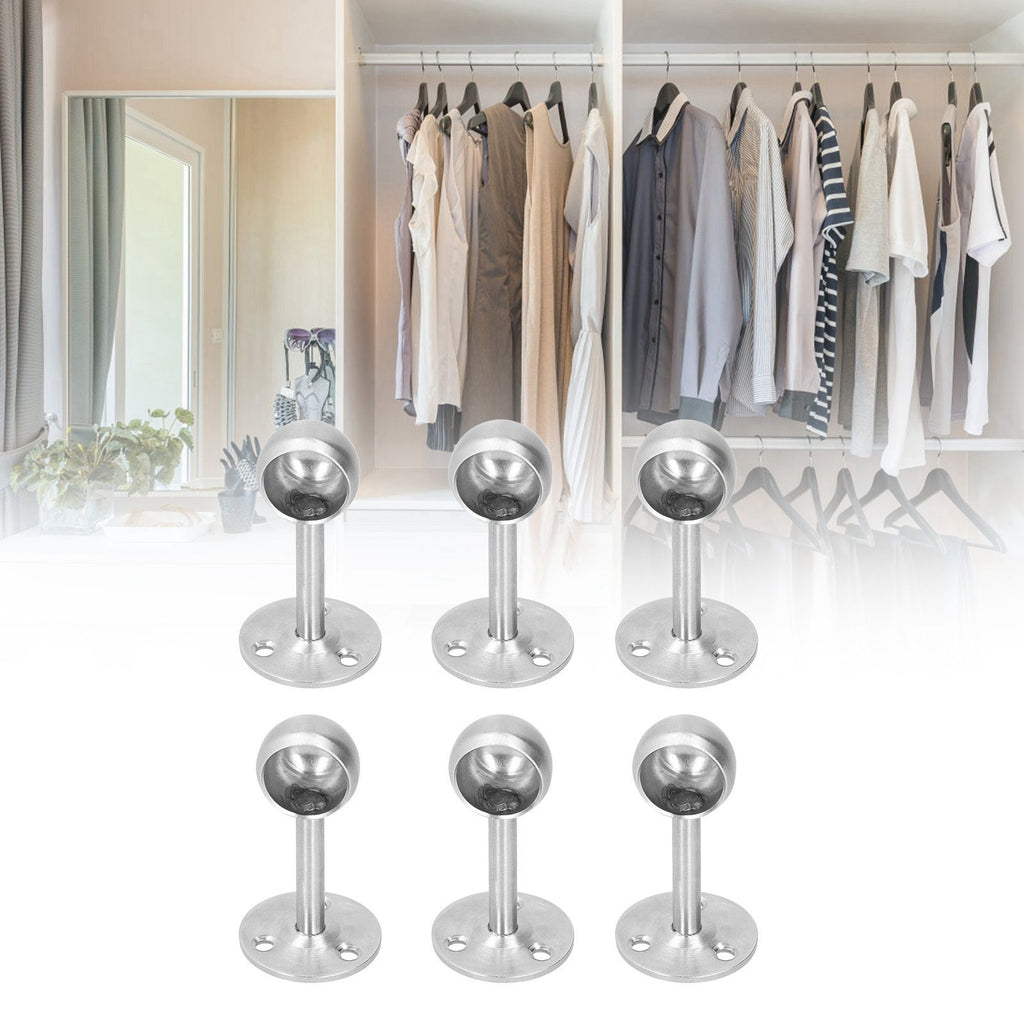 6Pcs Flanged Socket Stainless Steel Curtain Rod Brackets Wardrobe Pole Holder Hardware Fitting22 Half Pass