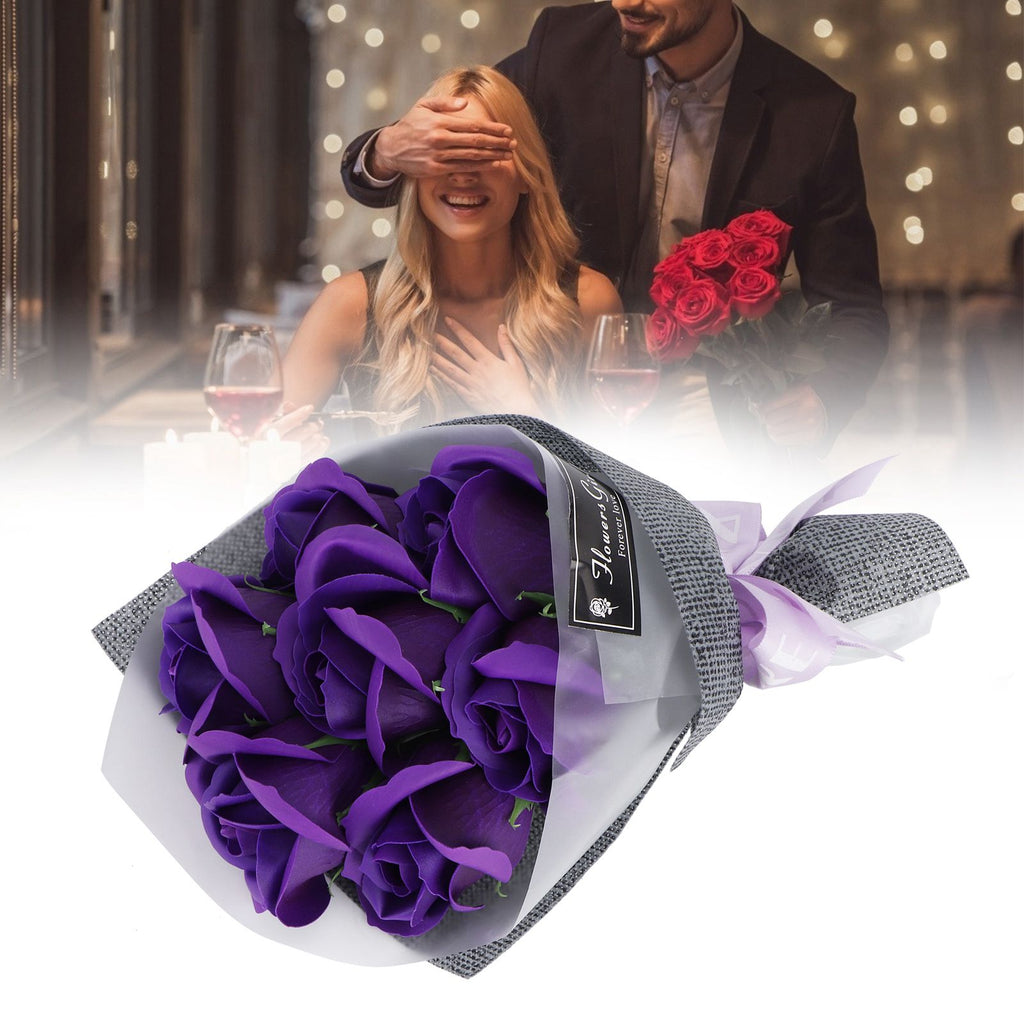 Rose Bouquet Artificial Fake Soap Flower Bunch for Wedding Ceremony Valentine's Day GiftPurple