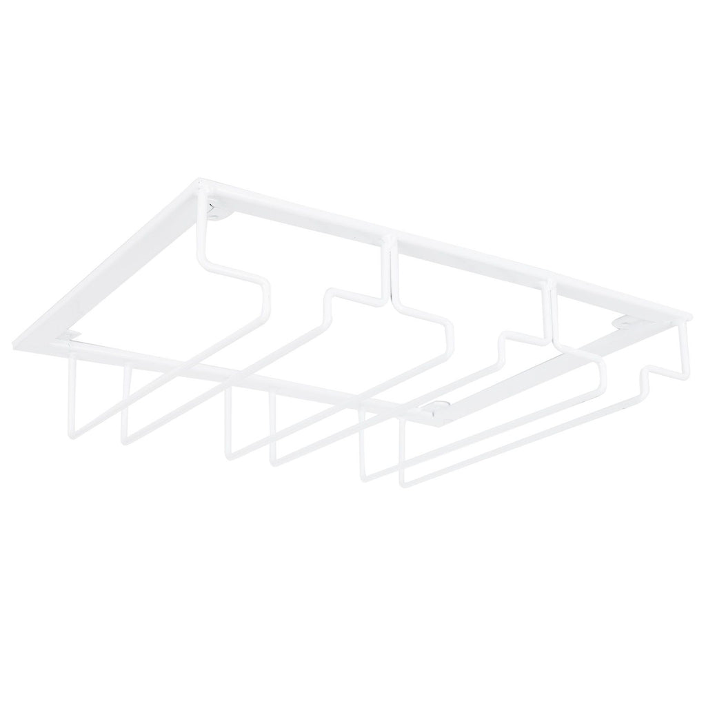 Wine Glass Rack Under Cabinet Stemware Holder Storage Hanger Metal Organizer for Bar Kitchen3 Slot 30x22.5cm White