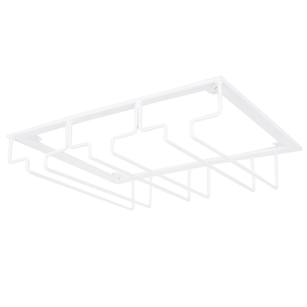Wine Glass Rack Under Cabinet Stemware Holder Storage Hanger Metal Organizer for Bar Kitchen3 Slot 30x22.5cm White