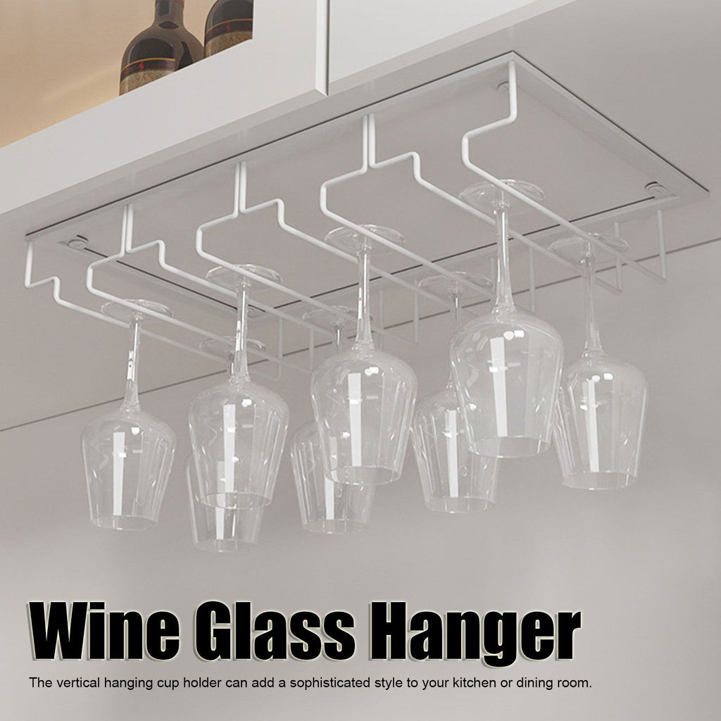 Wine Glass Rack Under Cabinet Stemware Holder Storage Hanger Metal Organizer for Bar Kitchen3 Slot 30x22.5cm White