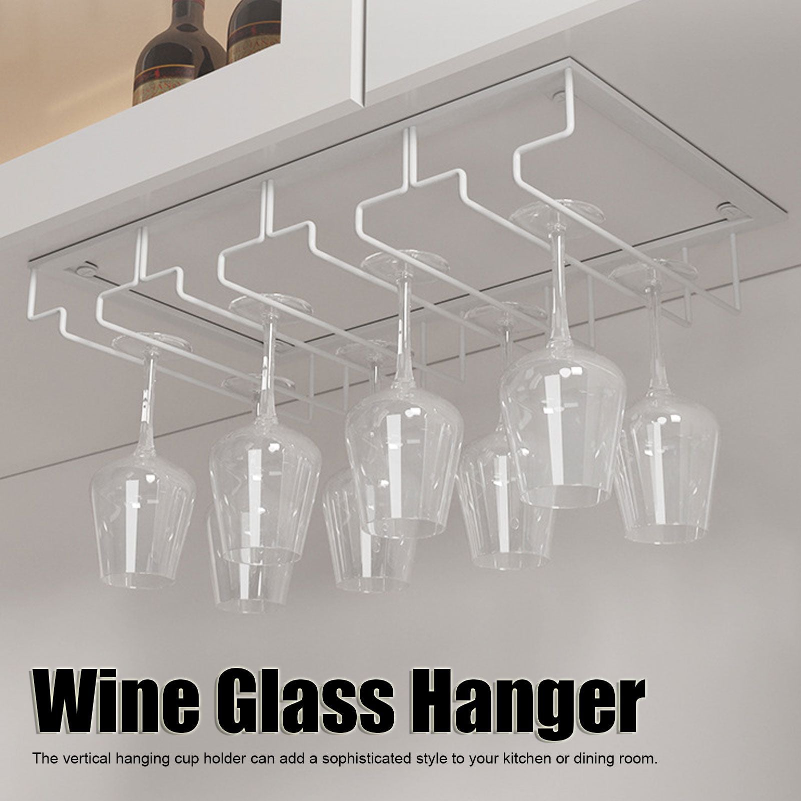 Wine Glass Rack Under Cabinet Stemware Holder Storage Hanger Metal Organizer for Bar Kitchen3 Slot 30x22.5cm White