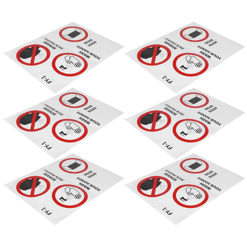 6PCS Caution Notice English Reminder Slogan Wall Sticker Sign for Hospital Company School