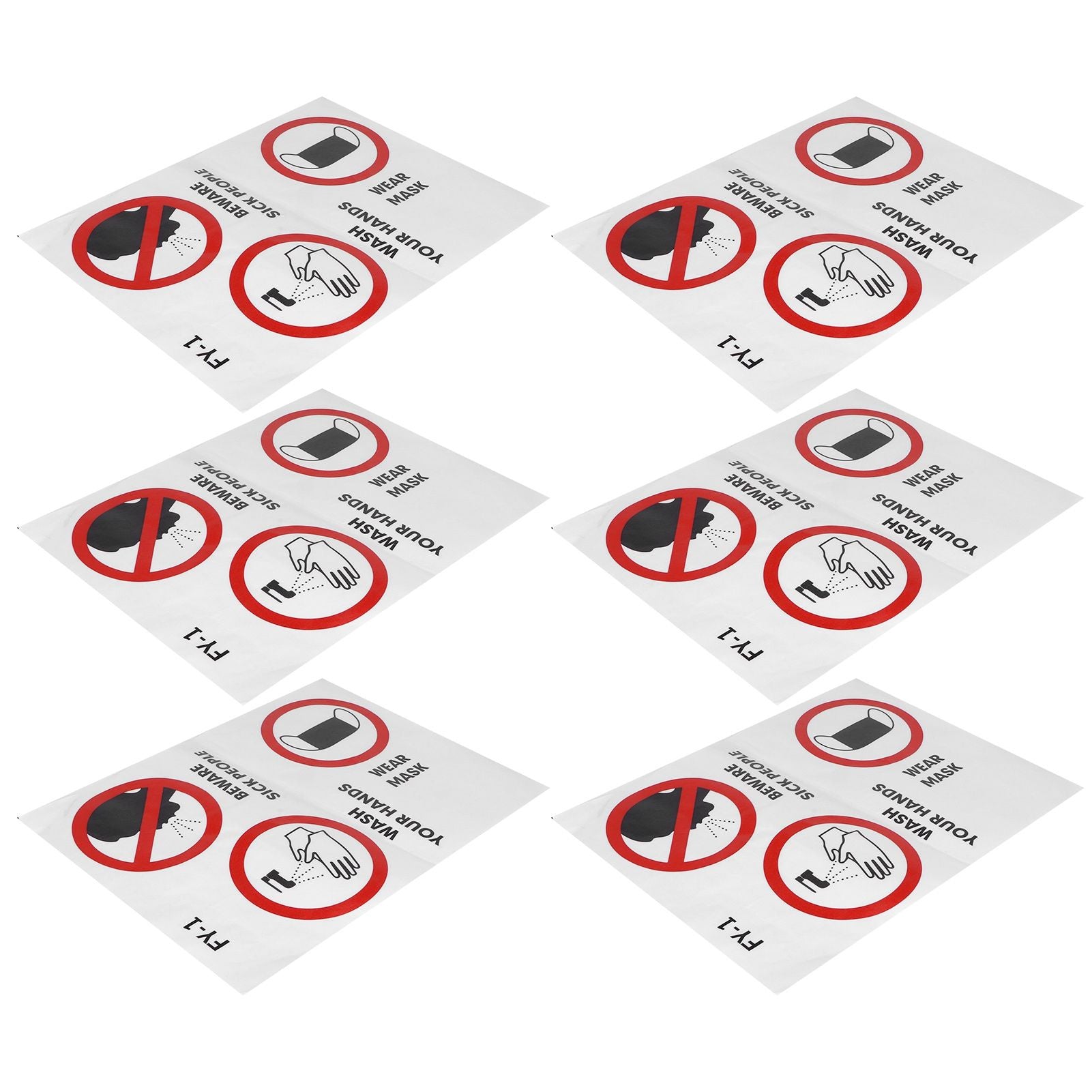 6PCS Caution Notice English Reminder Slogan Wall Sticker Sign for Hospital Company School