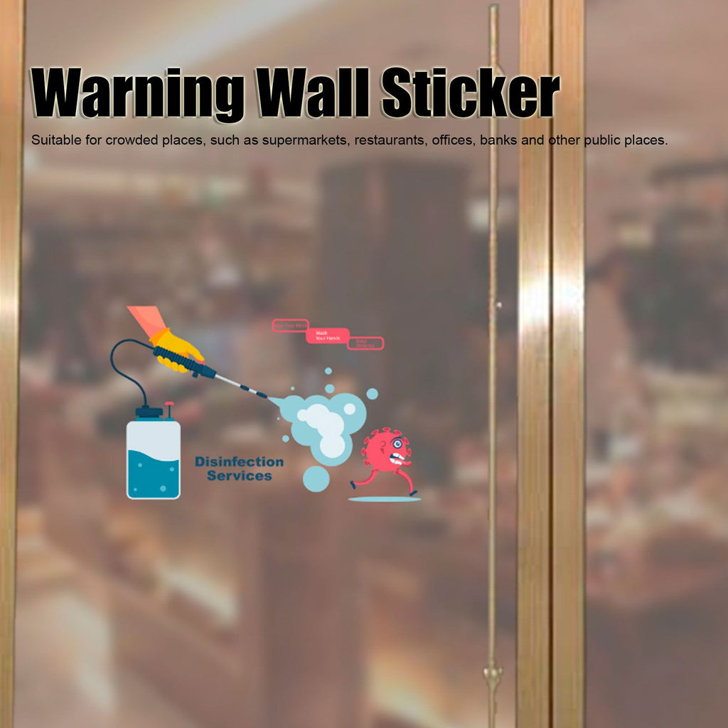 4Pcs English Warning Advertising Window Background Wall Sticker Warning Sign Glass Wall Decal