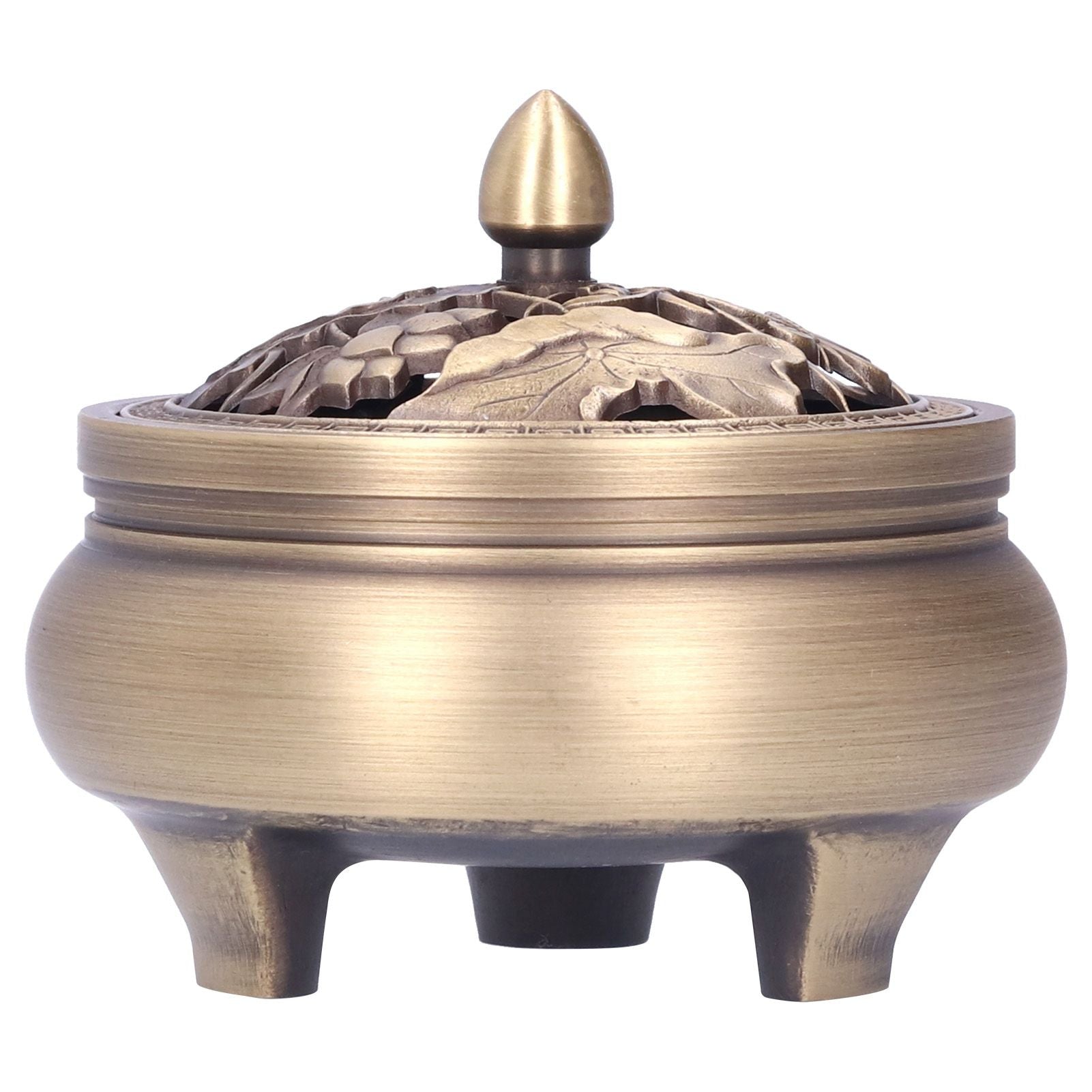 Antique Incense Burner Holder Brass with Lid 3‑Legged Buddha Ornament Home Decoration
