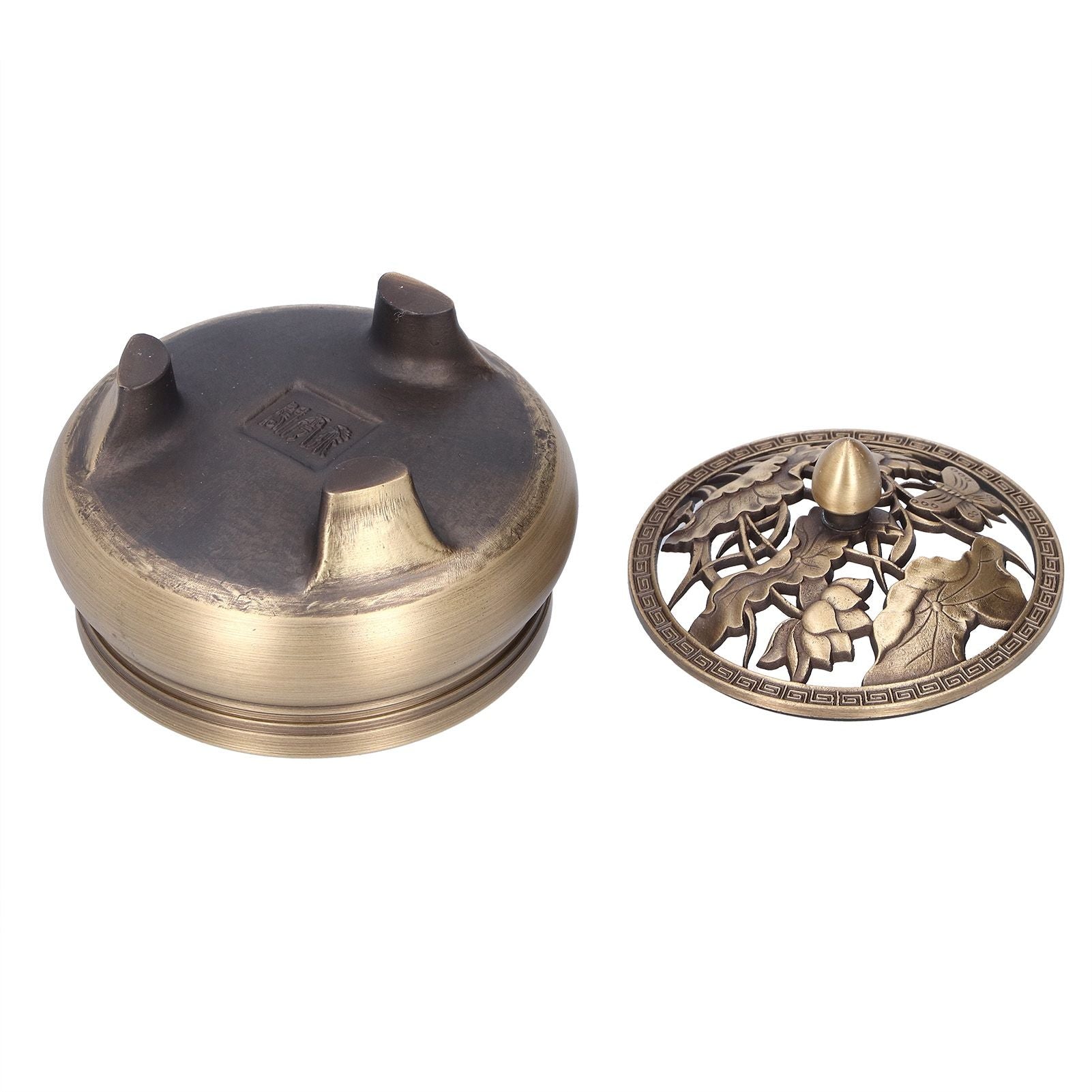 Antique Incense Burner Holder Brass with Lid 3‑Legged Buddha Ornament Home Decoration