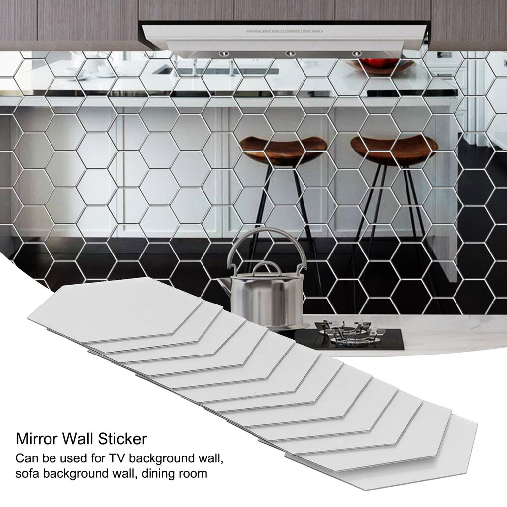 Acrylic Hexagonal Mirror Setting Wall Self Adhesive Stickers Decoration for Home Room20cm/7.9in Silver