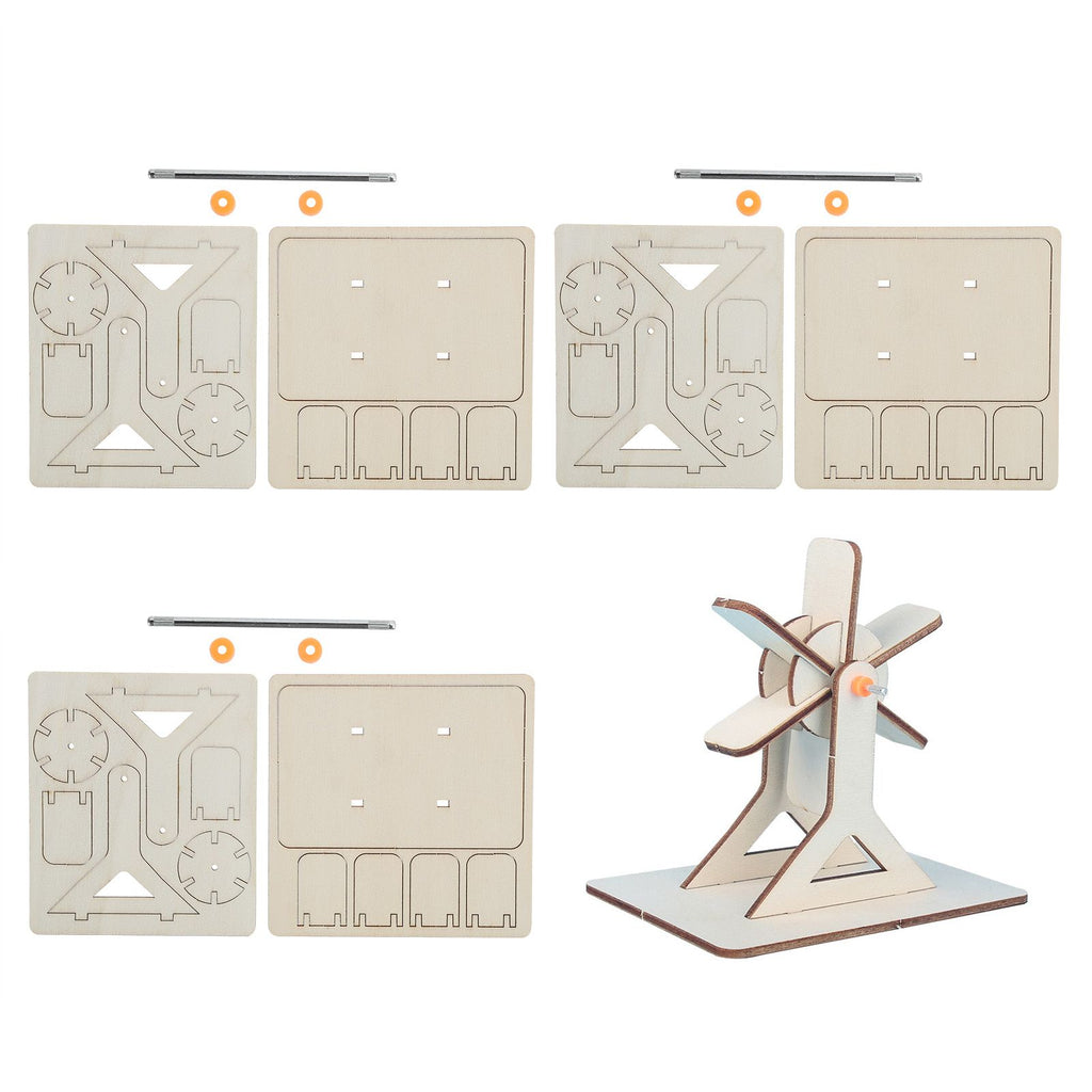 4 Sets Wooden Water Wheel Toys DIY Children Technology DIY Assembly Puzzle Model