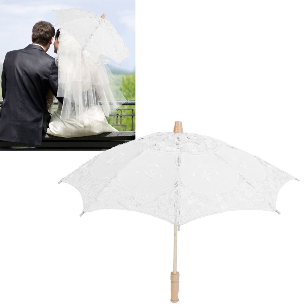 Lace Umbrella Parasol Vintage Wedding Bridal Umbrella for Photo Costume Party SuppliesL White