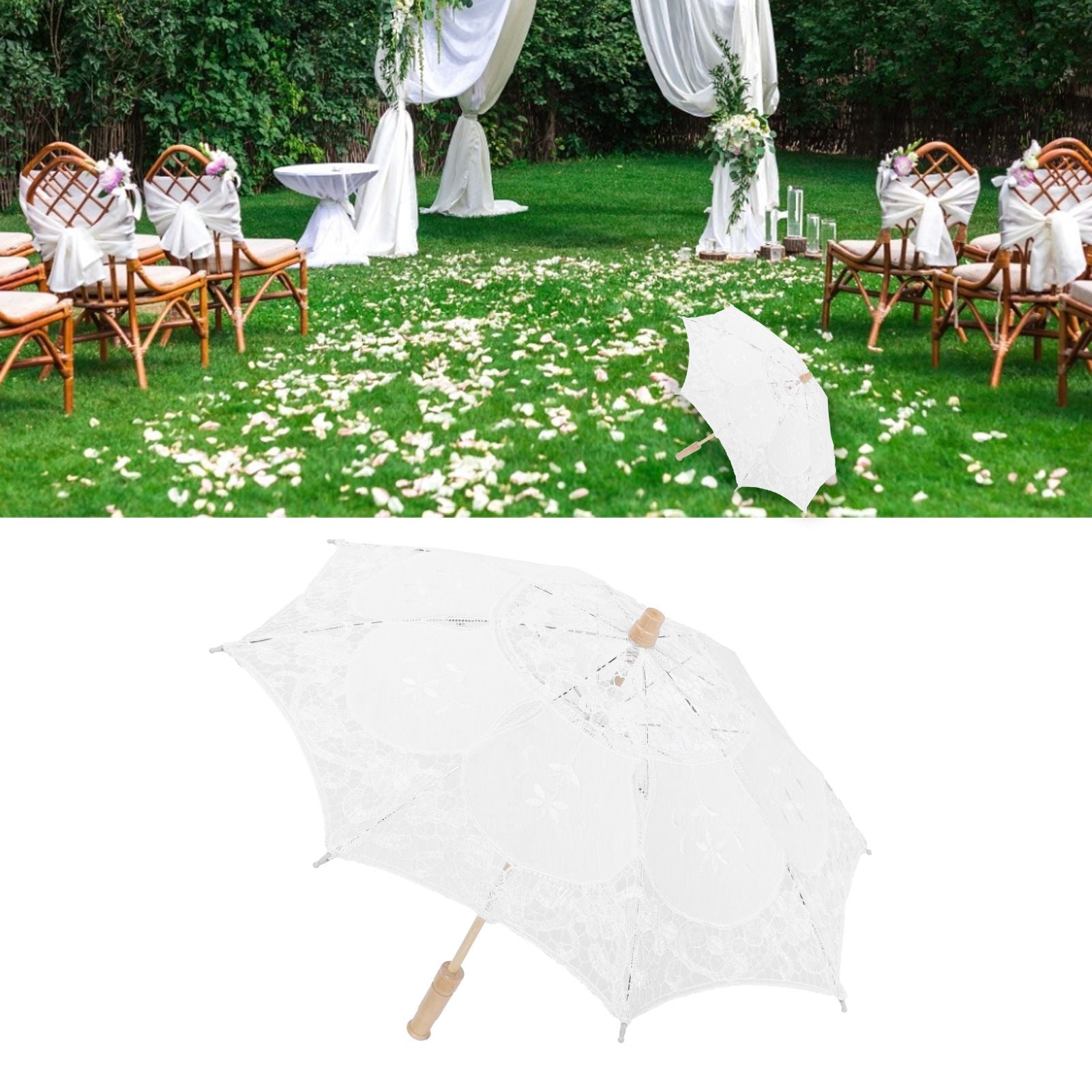 Lace Umbrella Parasol Vintage Wedding Bridal Umbrella for Photo Costume Party SuppliesL White