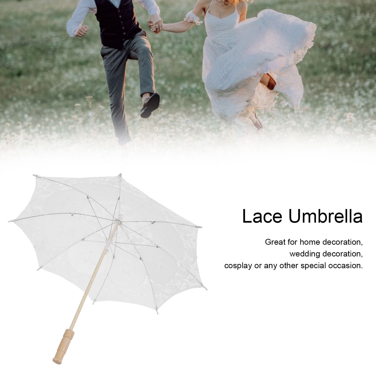 Lace Umbrella Parasol Vintage Wedding Bridal Umbrella for Photo Costume Party SuppliesL White