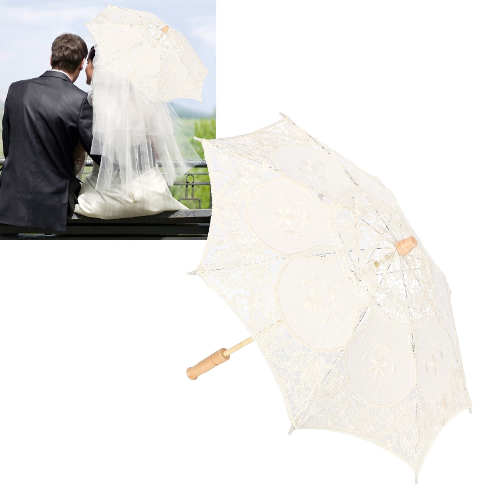 Lace Umbrella Parasol Vintage Wedding Bridal Umbrella for Photo Costume Party SuppliesL Beige