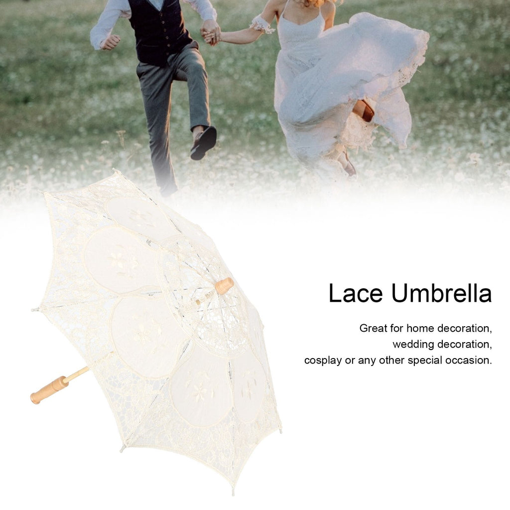 Lace Umbrella Parasol Vintage Wedding Bridal Umbrella for Photo Costume Party SuppliesL Beige