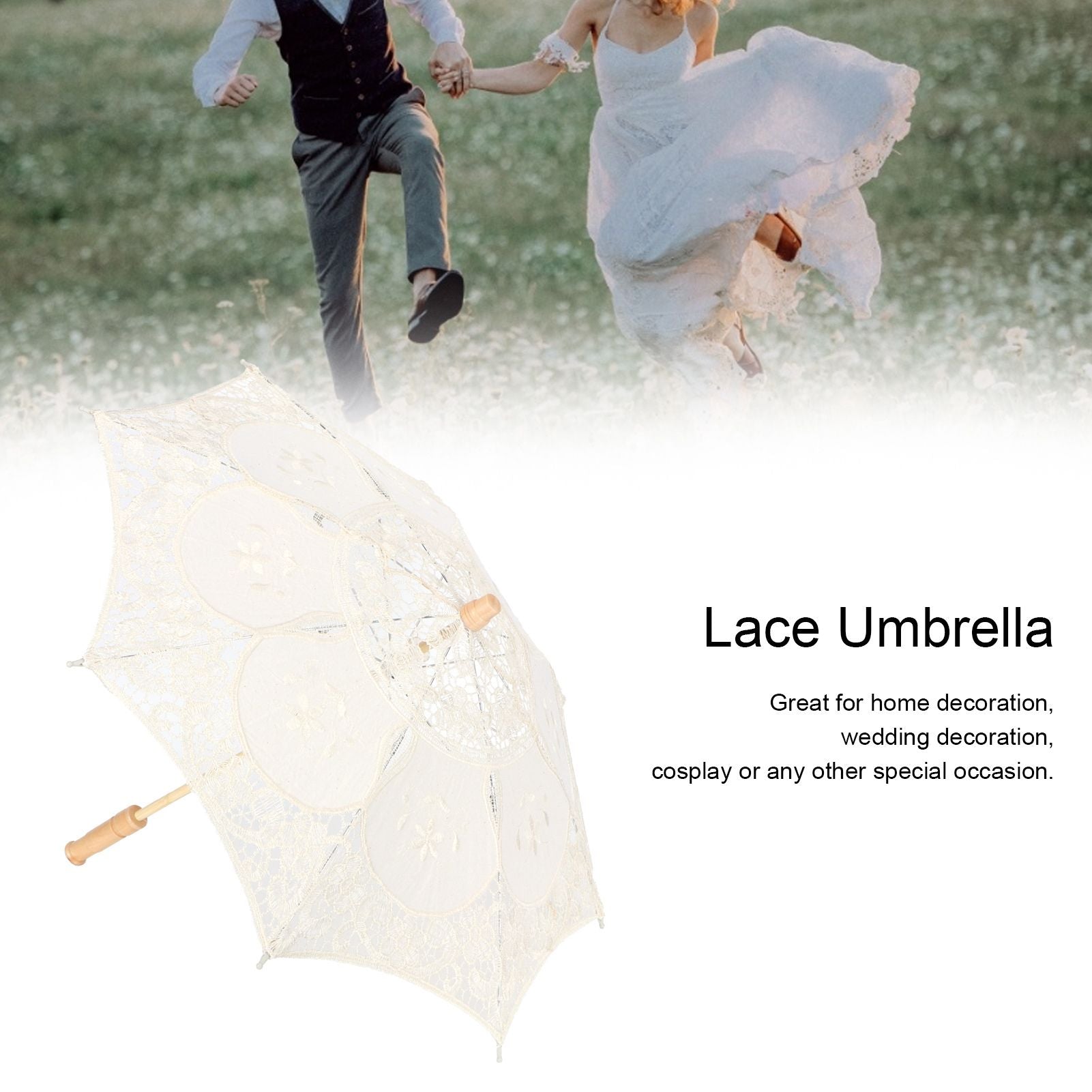 Lace Umbrella Parasol Vintage Wedding Bridal Umbrella for Photo Costume Party SuppliesL Beige