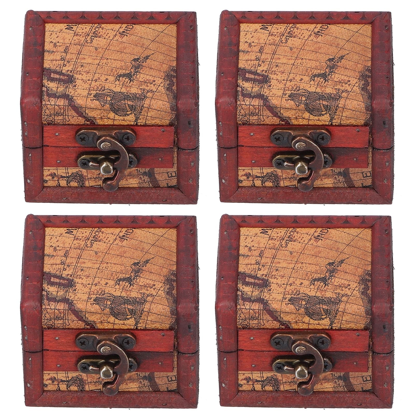 4PCS Antique Wooden Small Box Vintage Wooden Storage Case for Storing Jewelry Treasure