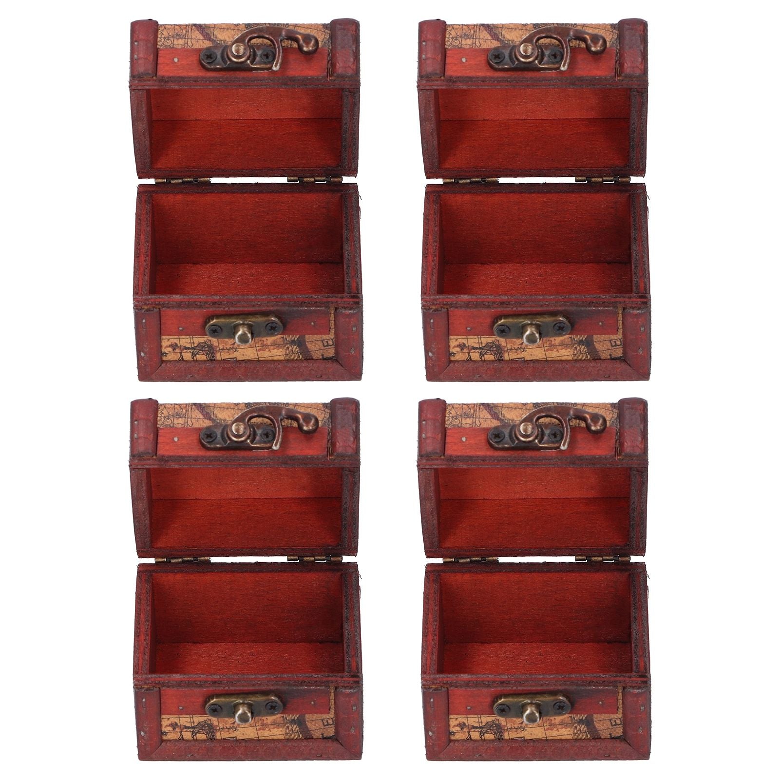 4PCS Antique Wooden Small Box Vintage Wooden Storage Case for Storing Jewelry Treasure