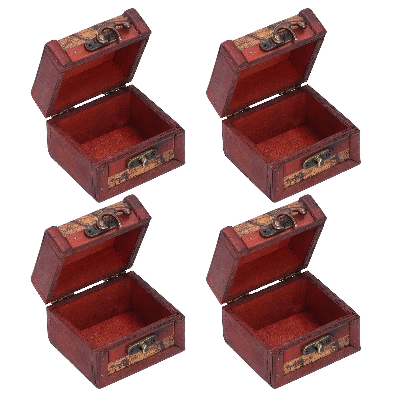 4PCS Antique Wooden Small Box Vintage Wooden Storage Case for Storing Jewelry Treasure