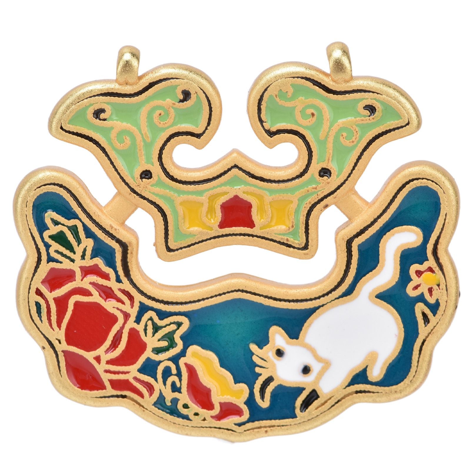 Chinese Retro Peace Lock Pendant Unique Charm Enamel Porcelain Lock Pendant Men Women Silver Jewelry for GiftWhite Cat Lock