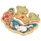 Chinese Retro Peace Lock Pendant Unique Charm Enamel Porcelain Lock Pendant Men Women Silver Jewelry for GiftWhite Cat Lock