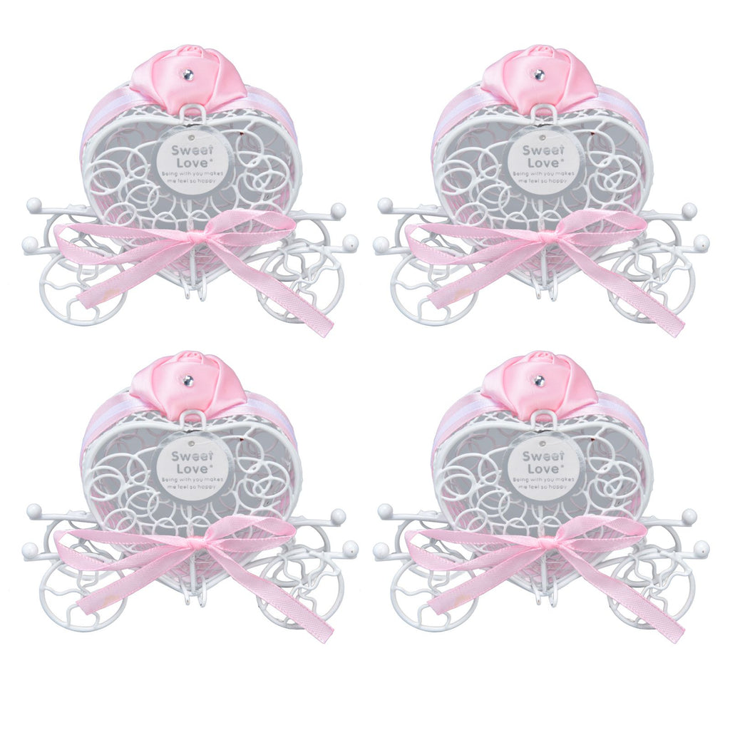 4PCS Wedding Candy Box Tinplate Heart Shaped Candy Box Romantic Valentines Gift Box for Birthday PartyPink