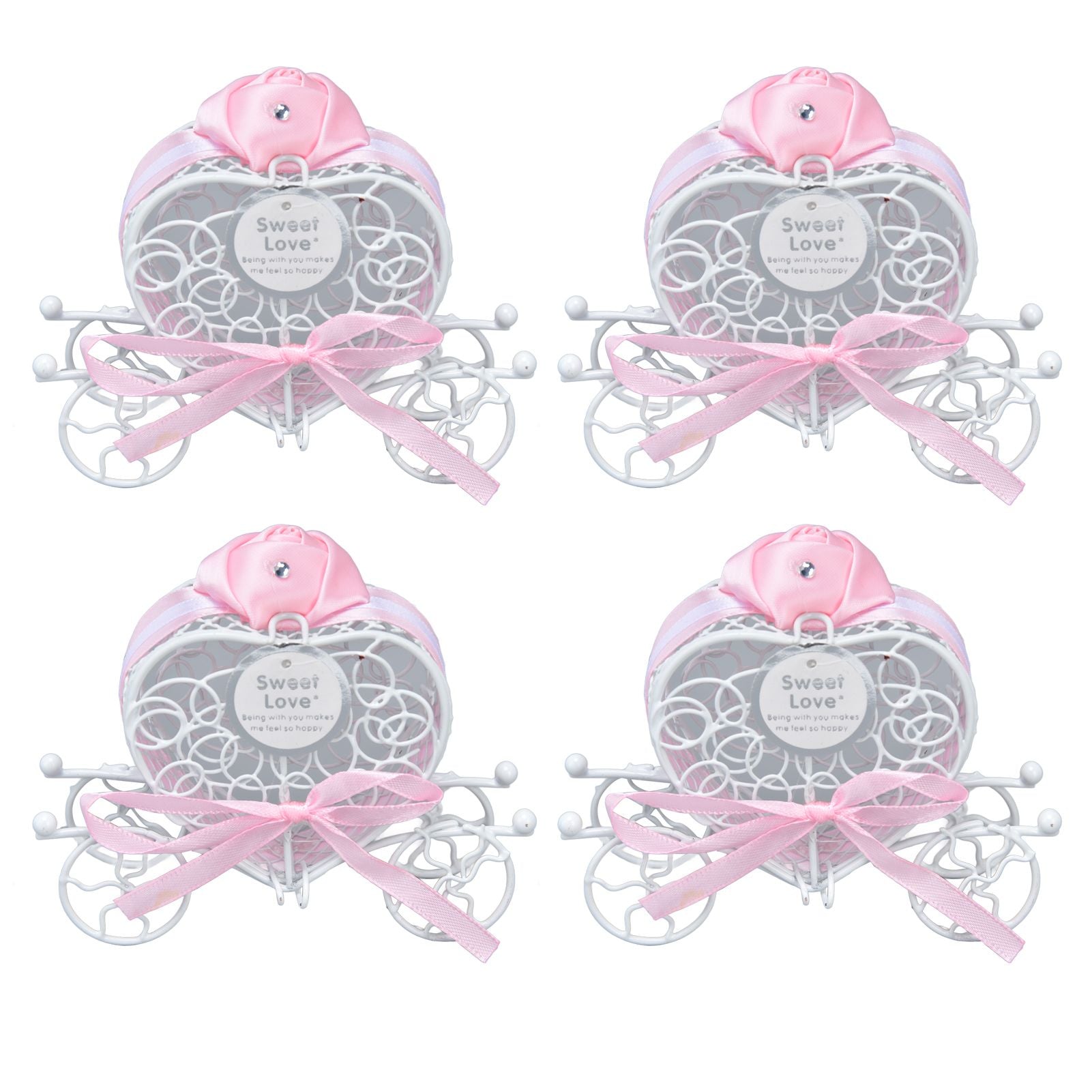 4PCS Wedding Candy Box Tinplate Heart Shaped Candy Box Romantic Valentines Gift Box for Birthday PartyPink