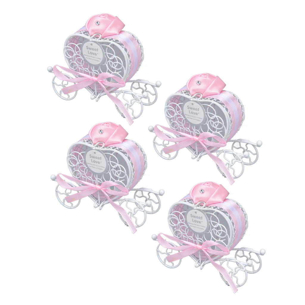 4PCS Wedding Candy Box Tinplate Heart Shaped Candy Box Romantic Valentines Gift Box for Birthday PartyPink