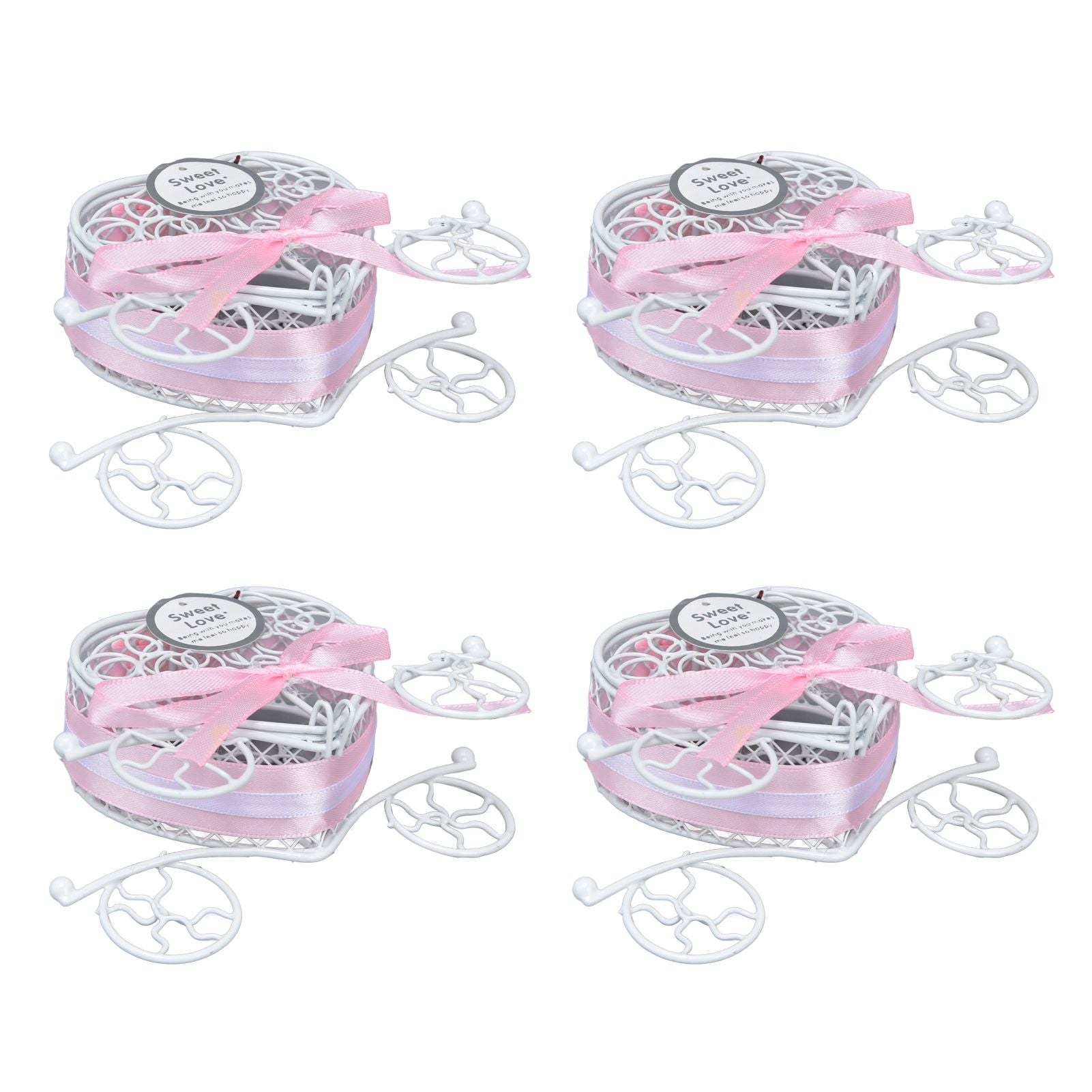 4PCS Wedding Candy Box Tinplate Heart Shaped Candy Box Romantic Valentines Gift Box for Birthday PartyPink