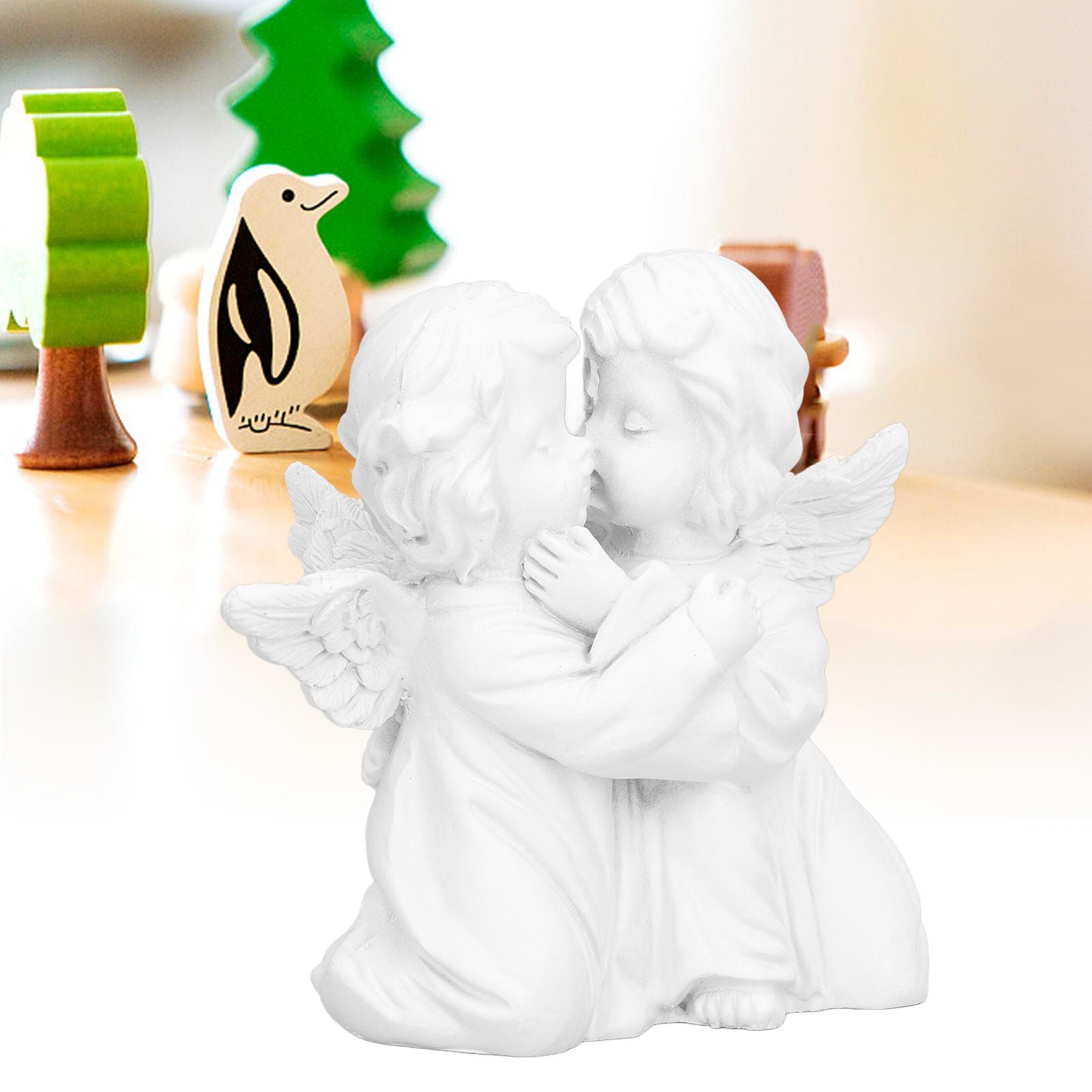 Angel Statue Synthetic Resin Embracing Shape White Angel Ornament for Desktop DecorationAngel Left