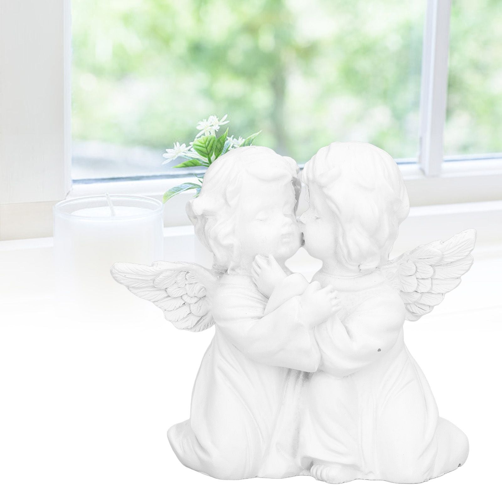 Angel Statue Synthetic Resin Embracing Shape White Angel Ornament for Desktop DecorationAngel Left