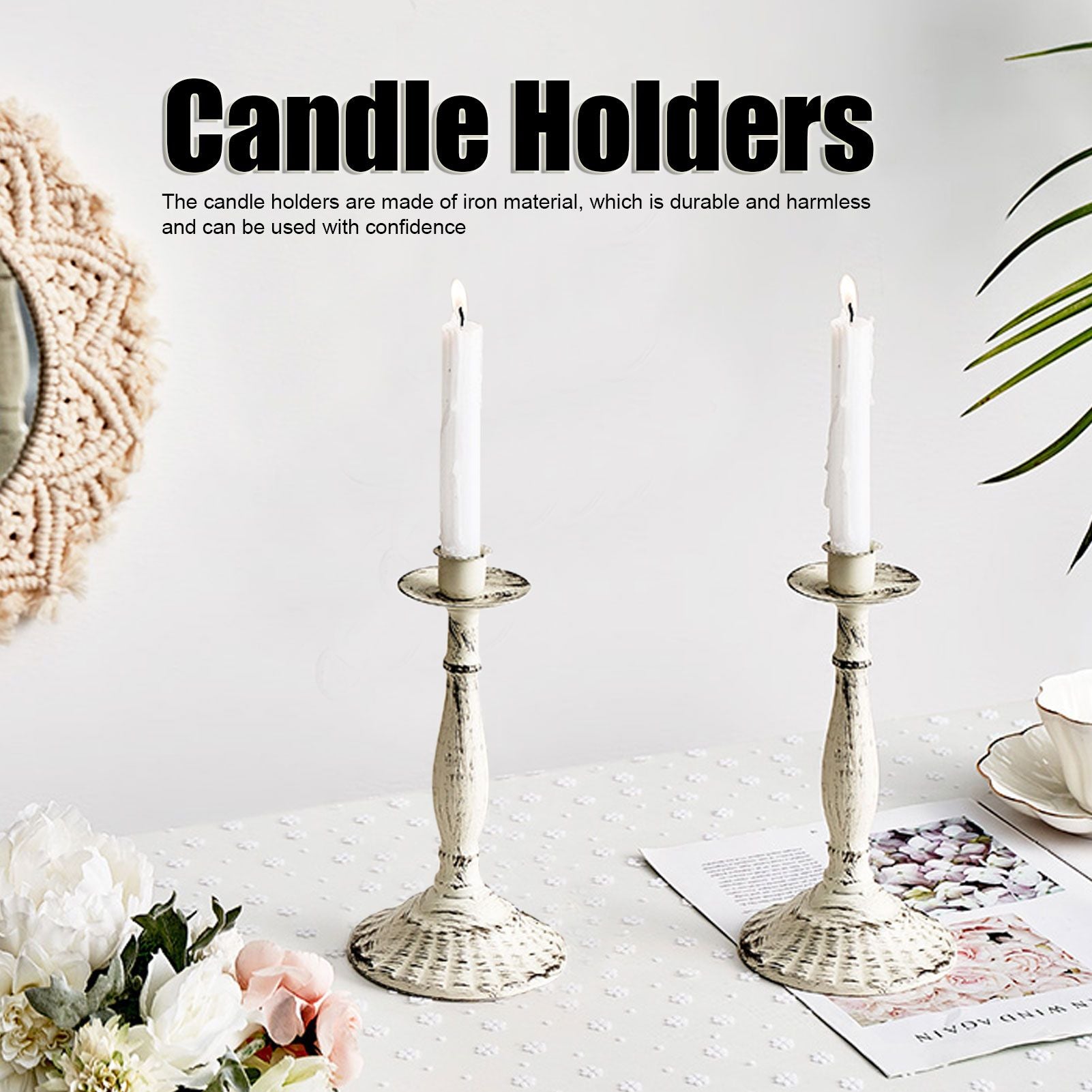 Candle Holders White Iron Material Retro Style Decorative Candlestick Pedestal for Home Decoration