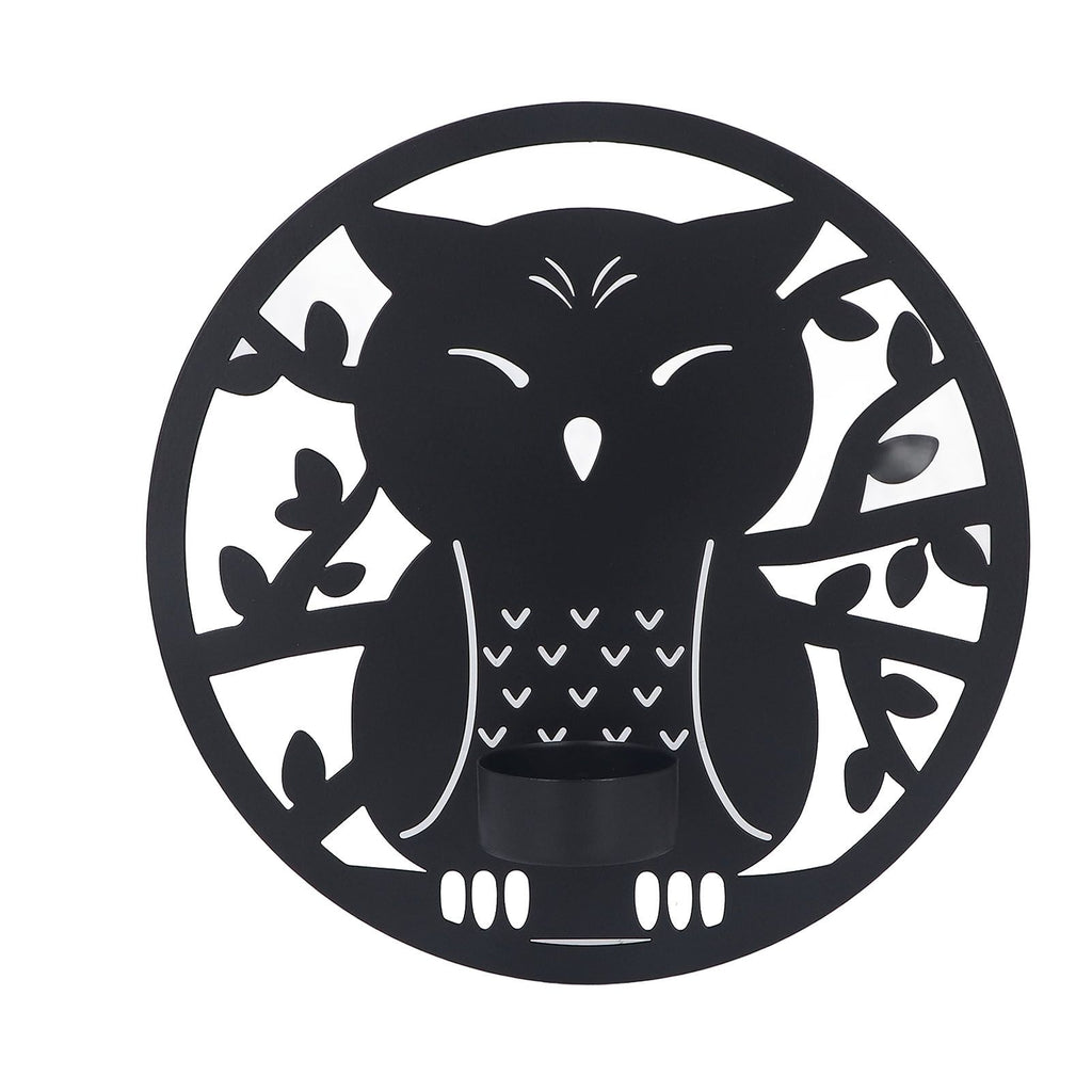Hanging Candleholder Iron Retro Style Innovative Wall Mounted Candle Holder for Home Wall Decorations Black Laser Plate A